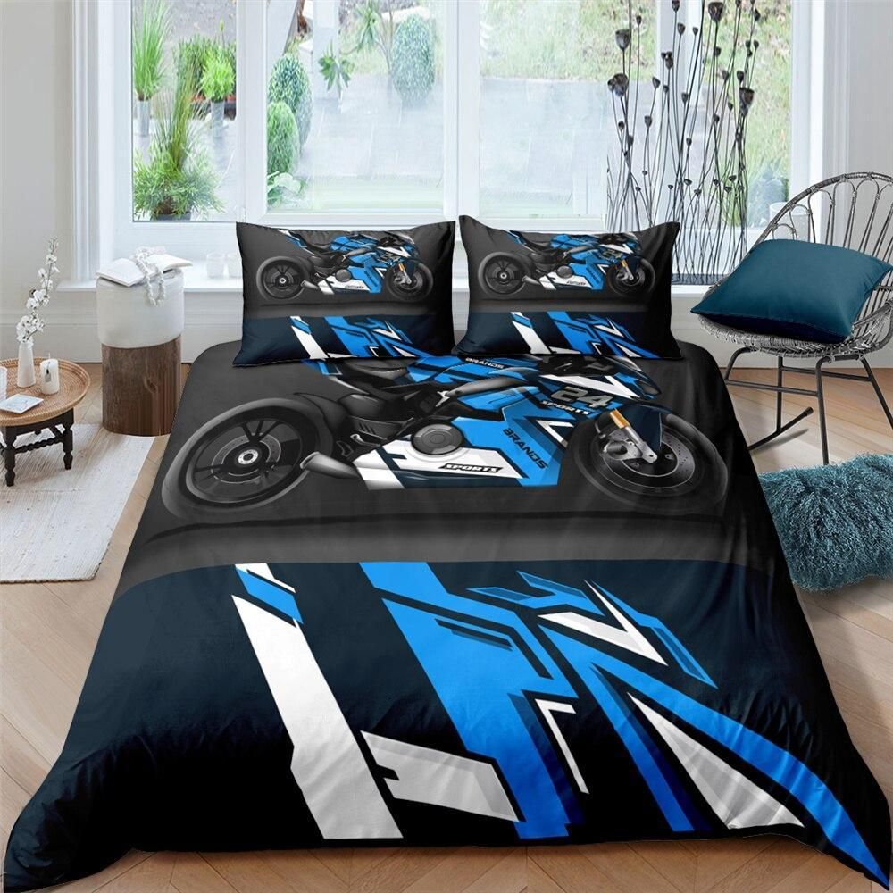 Black And Blue Motorcycle Bedding Set