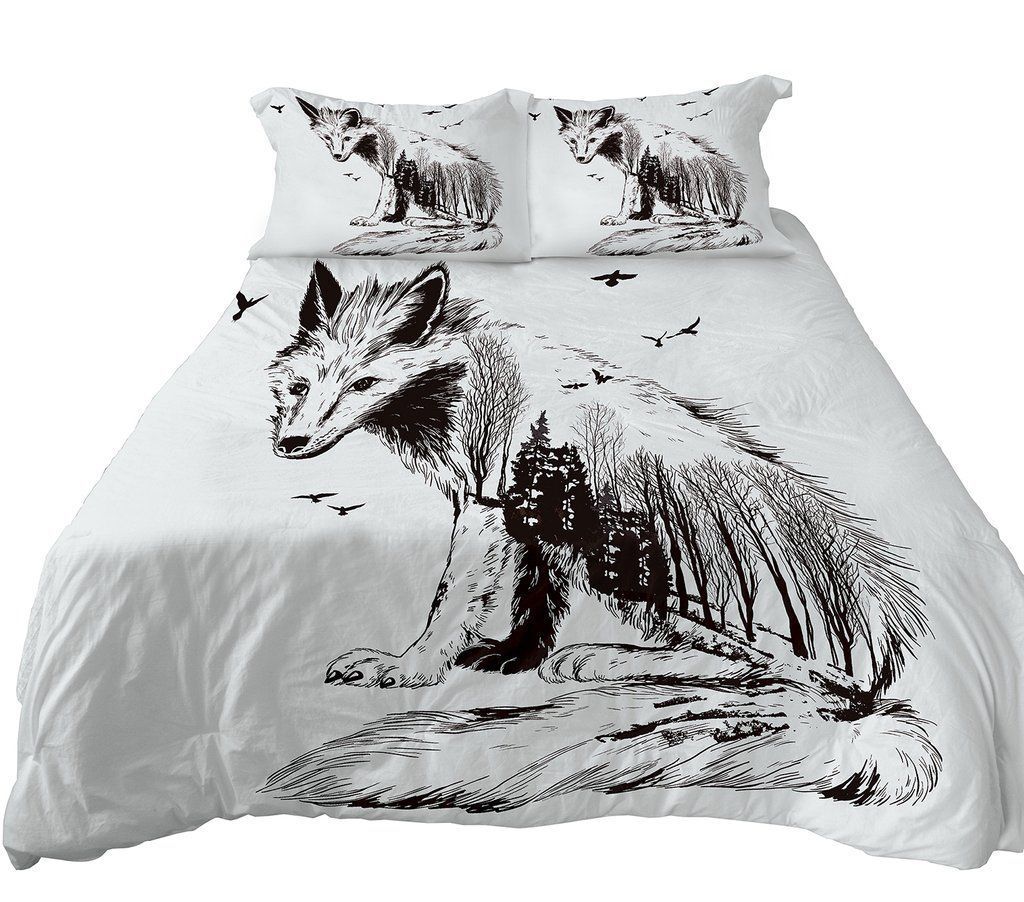 Black And Grey Wolf Bedding Set
