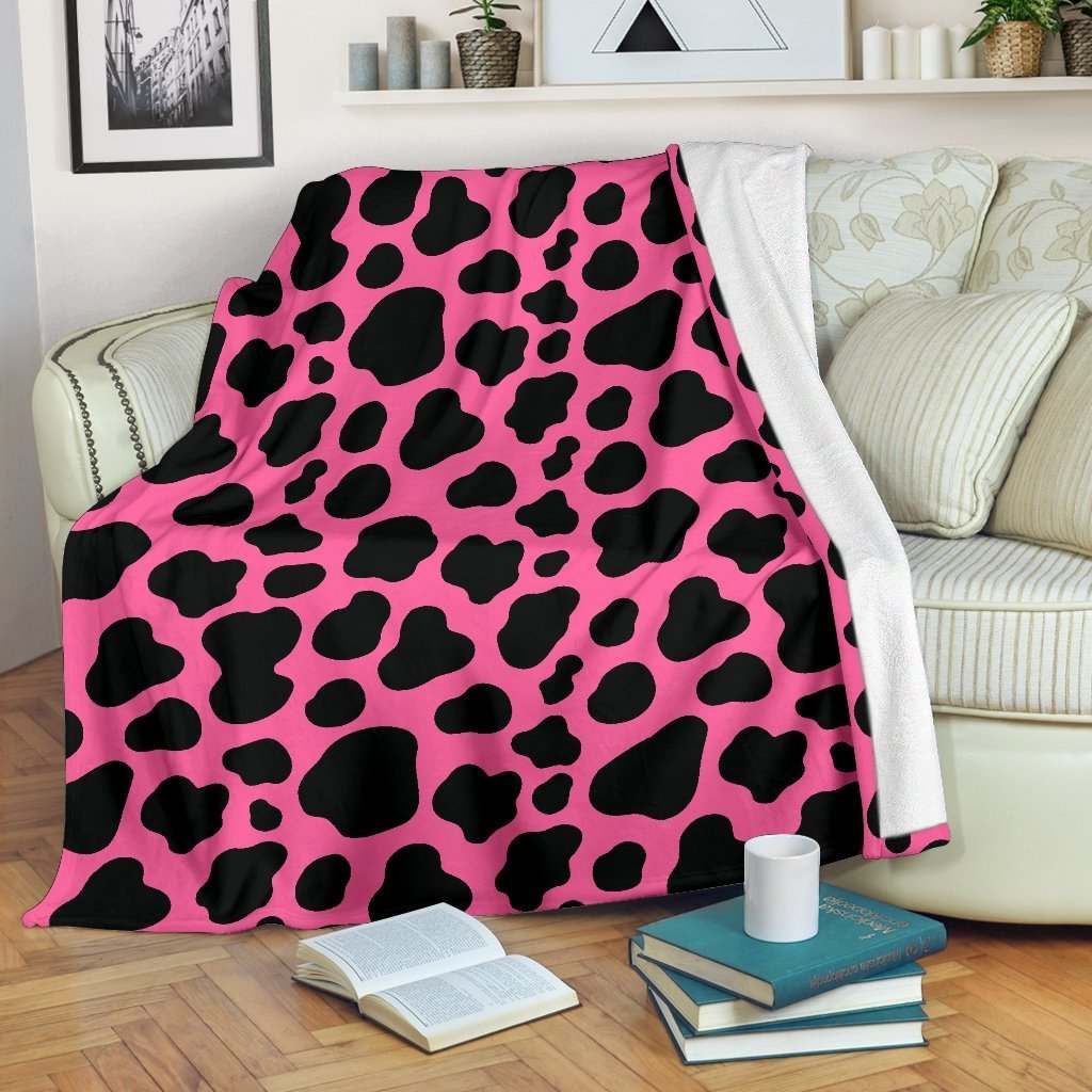 Black And Hot Pink Cow Sherpa Fleece Blanket