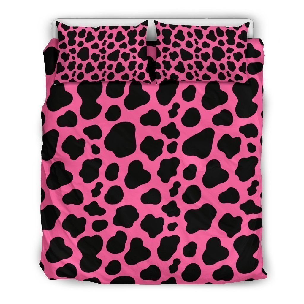 Black And Hot Pink Cow Bedding Set