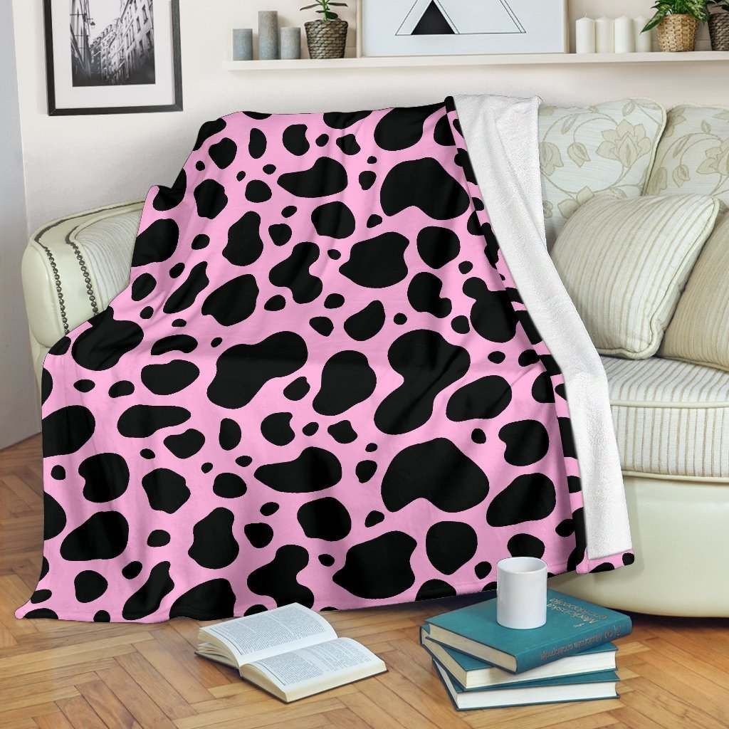 Black And Pink Cow Sherpa Fleece Blanket