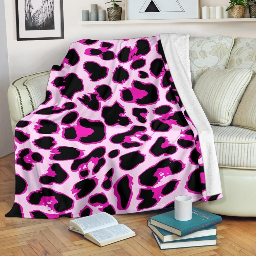 Black And Pink Leopard Skin Print Fleece Blanket