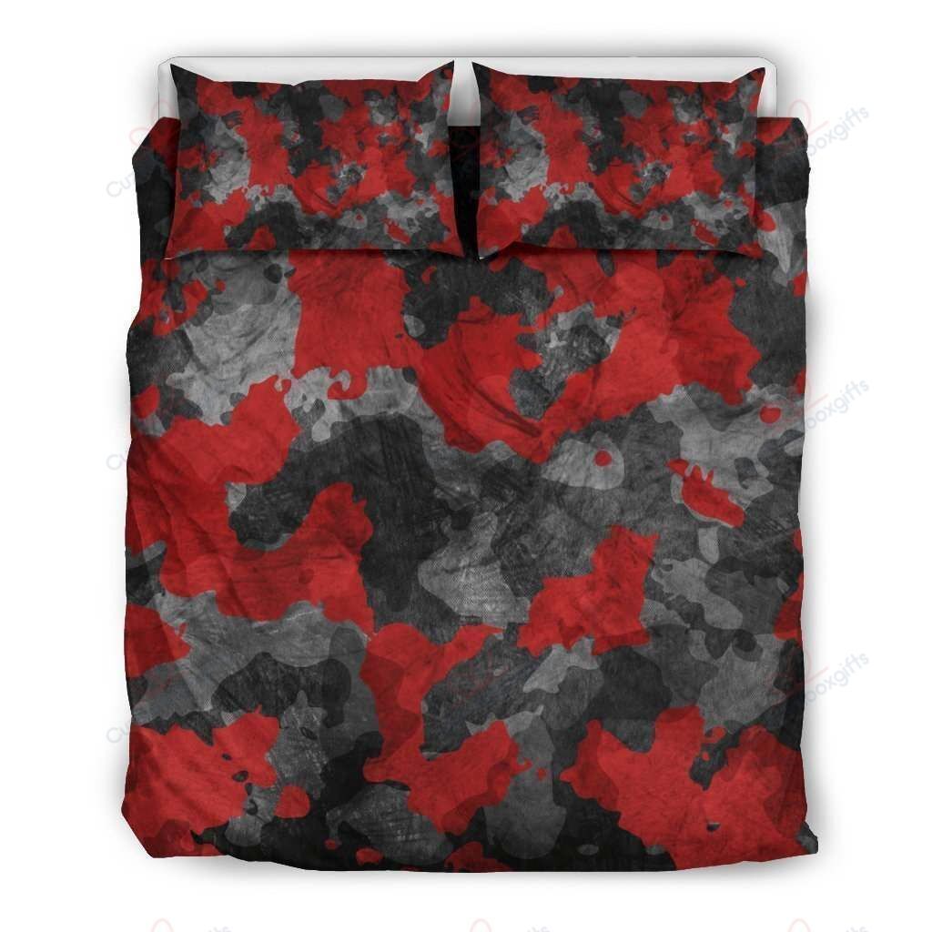Black And Red Camouflage Bedding Set