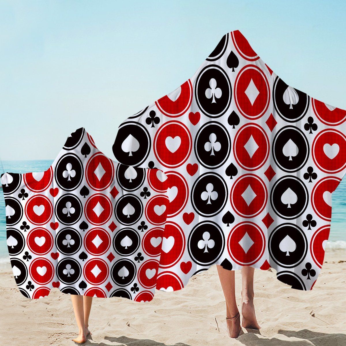 Black And Red Card Suits Chains Printed Hooded Towel