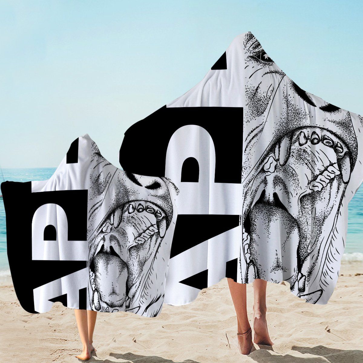 Black And White Ape Printed Hooded Towel