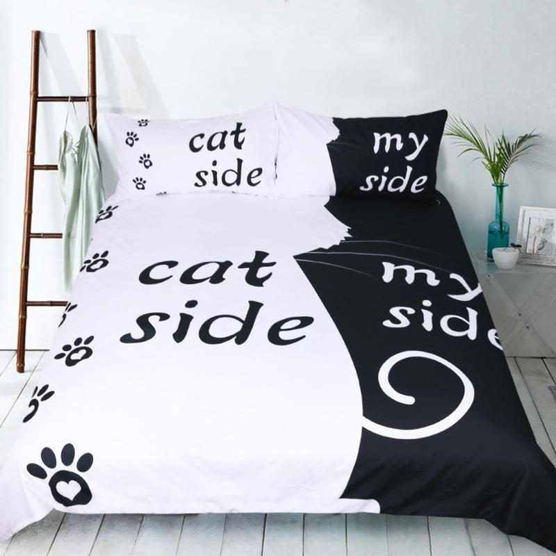 Black and white cat print Bedding Set