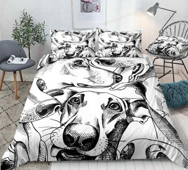 Black And White Dogs Bedding Set