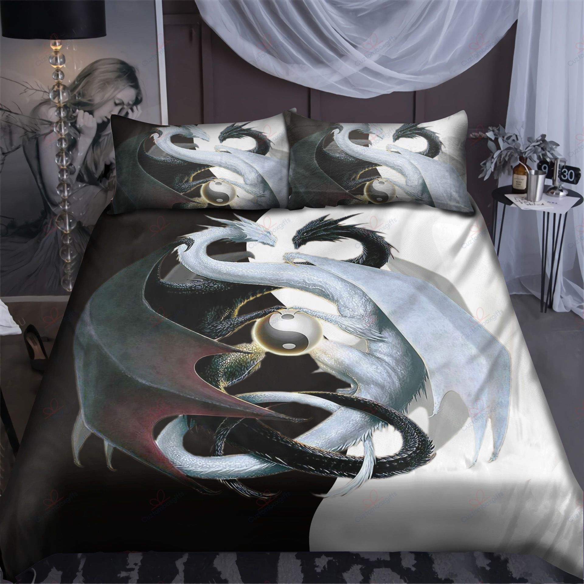 Black And White Dragon Yin And Yang Bedding Set