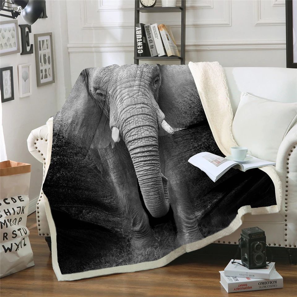Black And White Elephant Sherpa Fleece Blanket