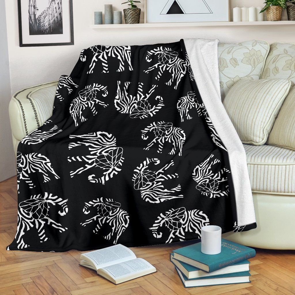 Black And White Elephant Tribal Fleece Blanket