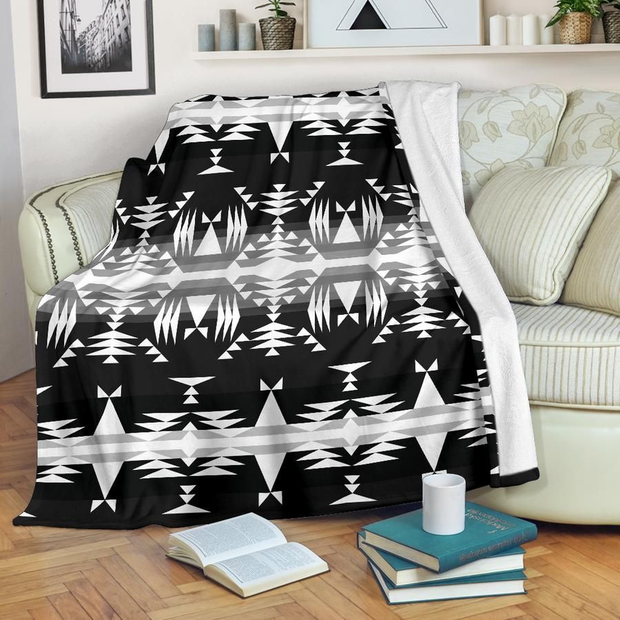 Black And White Geometric Native Sherpa Fleece Blanket