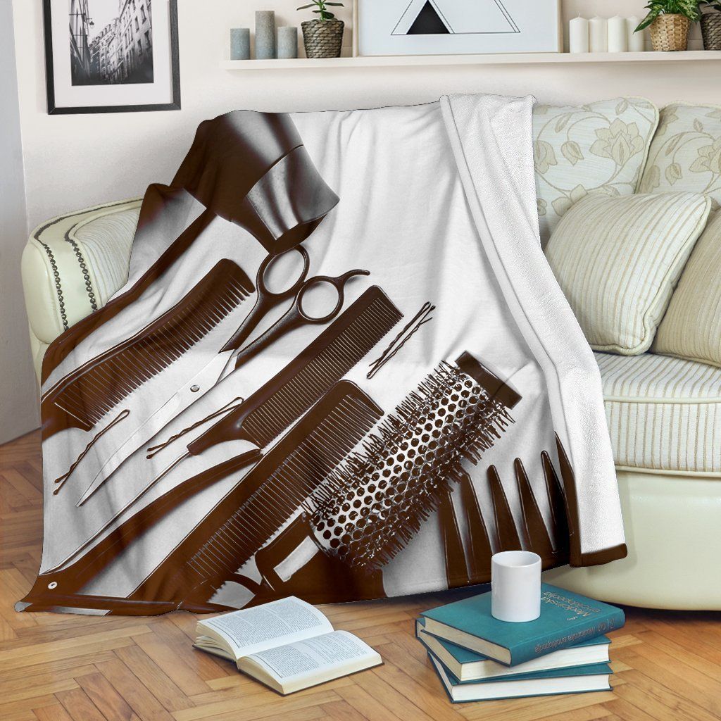 Black And White Hair Tools Hairstylist Sherpa Fleece Blanket