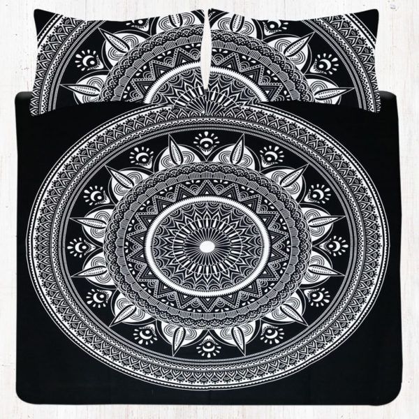 Black And White Hippie Mandala Bedding Set