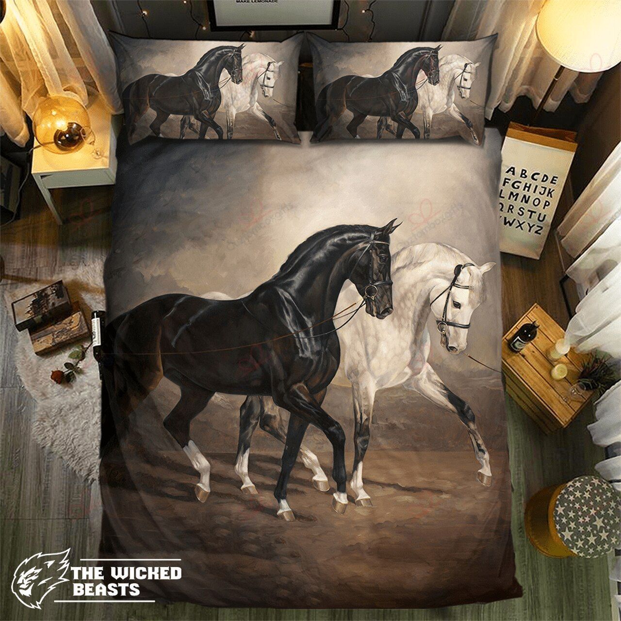 Black And White Horse Bedding Set