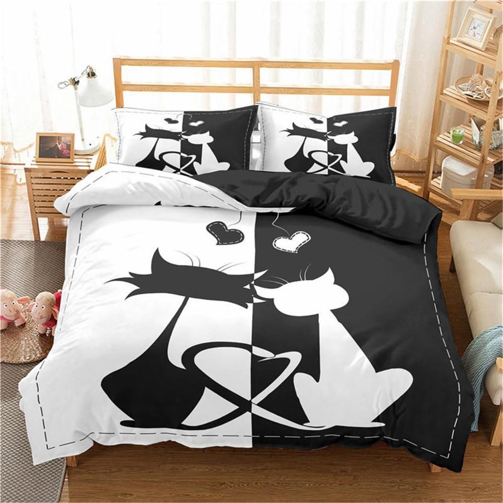 Black And White Love Cats Bedding Set