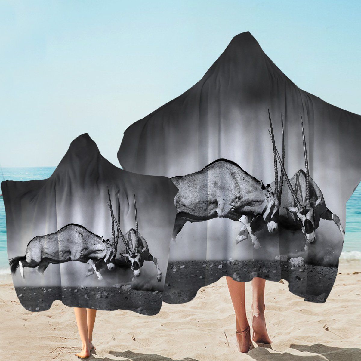 Black And White Oryx Dammahs Printed Hooded Towel