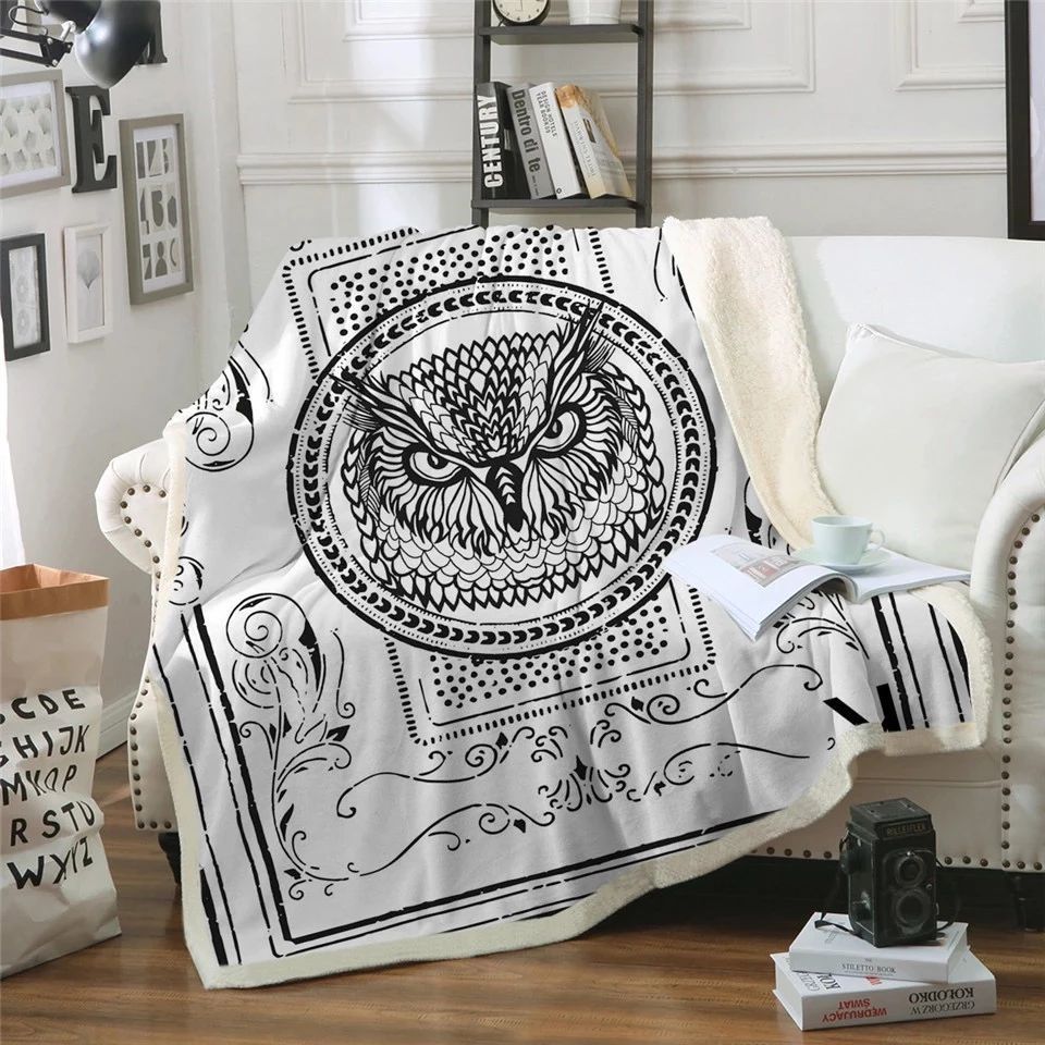 Black And White Owl Sherpa Fleece Blanket