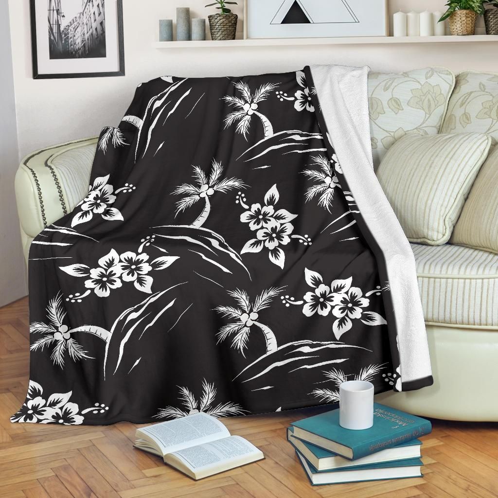 Black And White Palm Tree Pattern Print Design Fleece Blanket