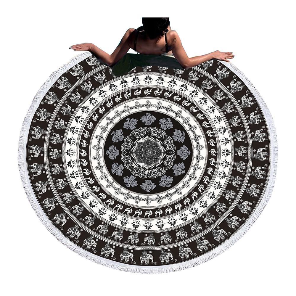 Black And White Pattern All Over Printed Round Beach Towel