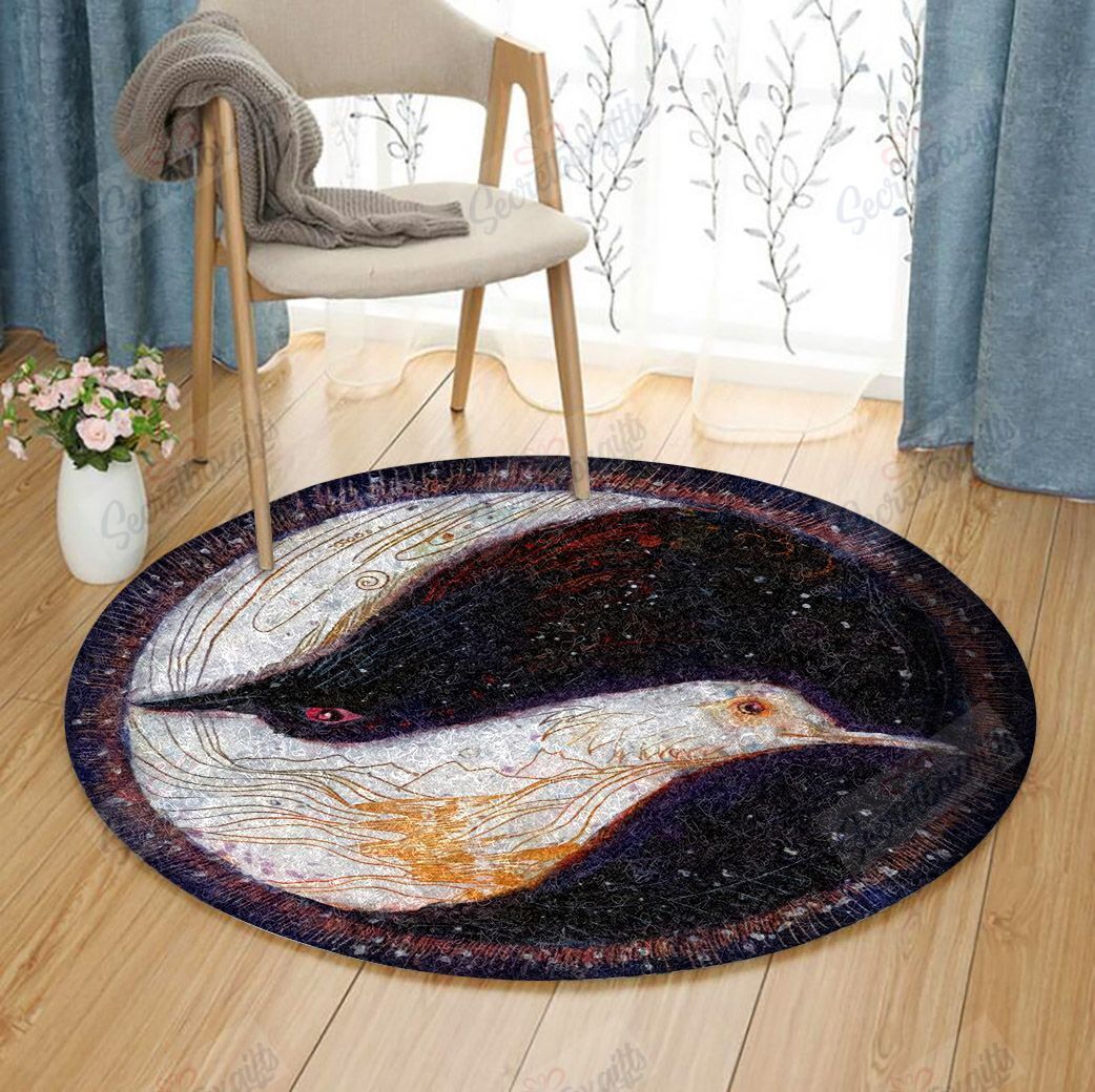 Black And White Raven Round Carpet