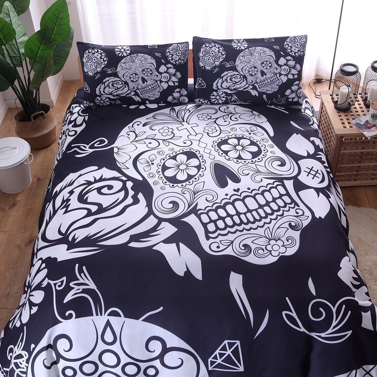 Black And White Skull Bedding Set