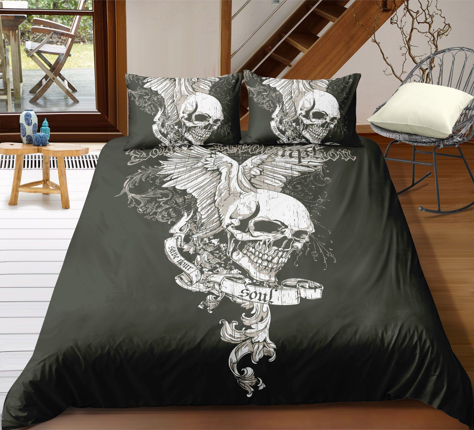Black And White Skull Bedding Set