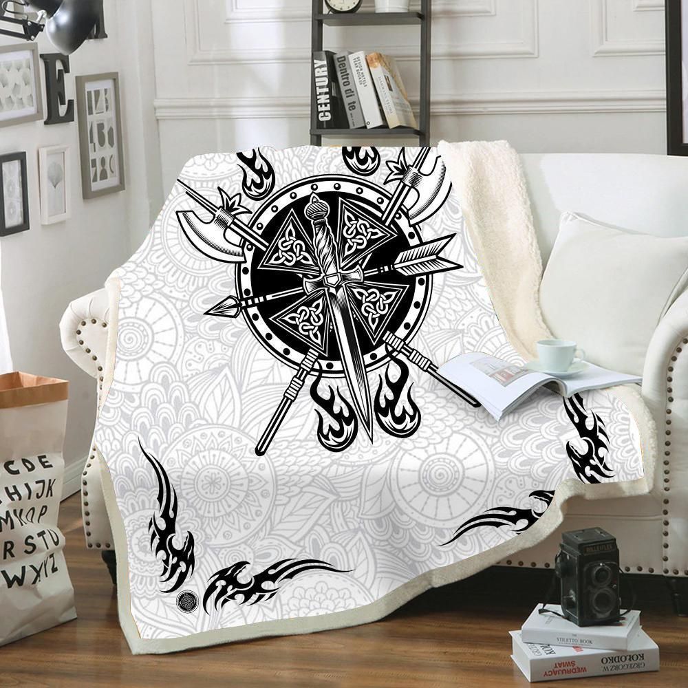Black And White Viking Vintage Printed Fleece Blanket