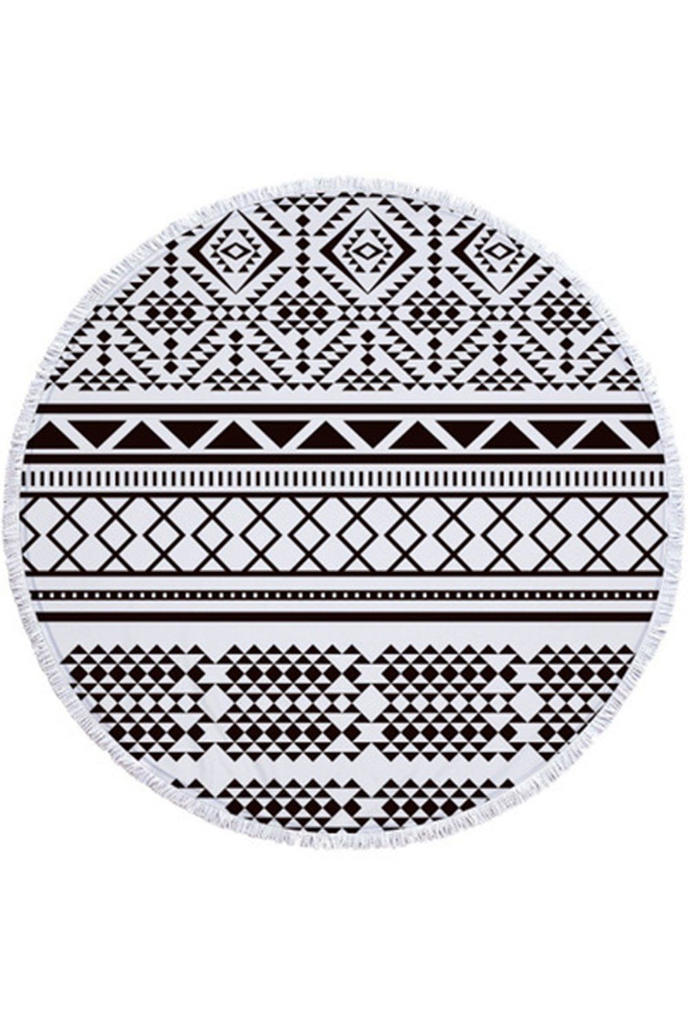 Black And White Vintage Abstract Printed Round Beach Towel