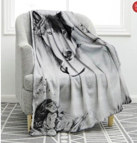 Black And White Wolf Sherpa Fleece Blanket