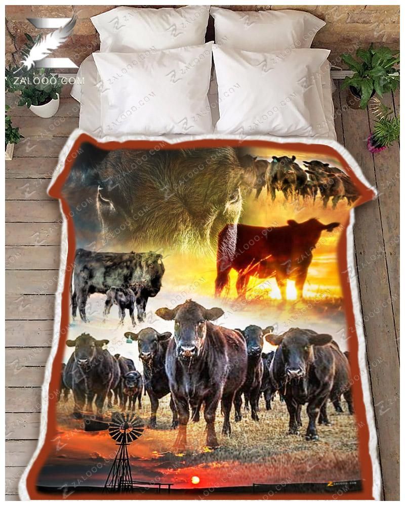 Black Angus Cow Country Living Sherpa Fleece Blanket