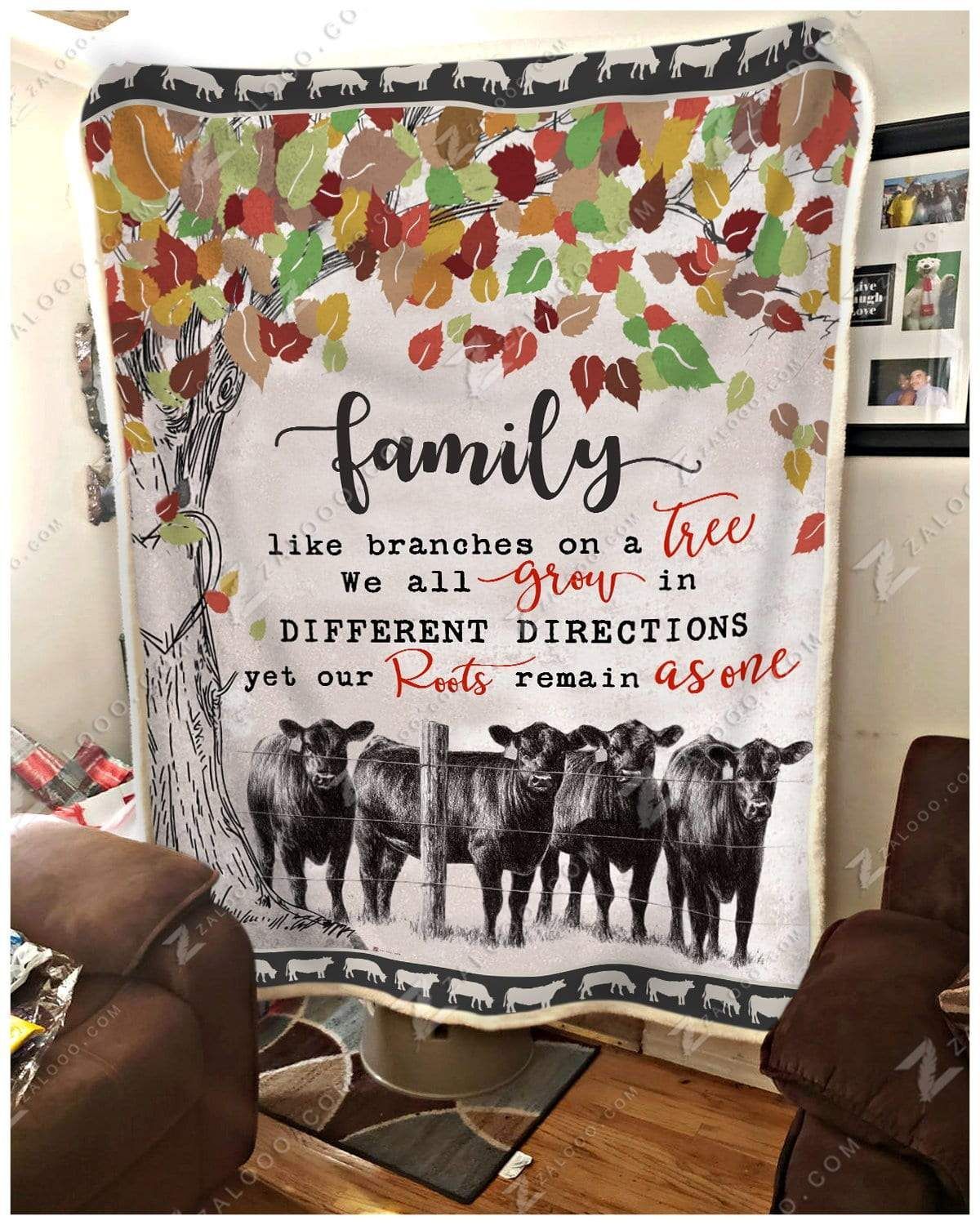 Black Angus Cow Family Sherpa Fleece Blanket