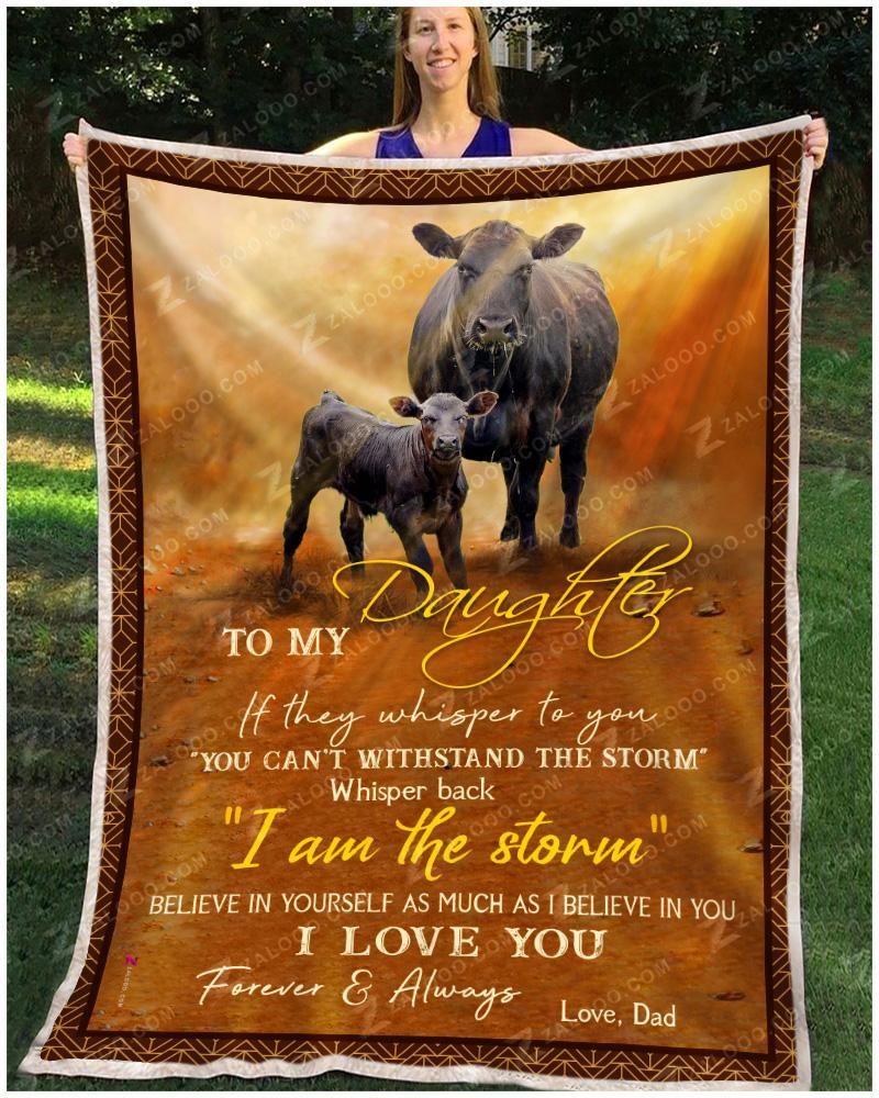Black Angus Cow To My Daughter Love Dad Sherpa Fleece Blanket