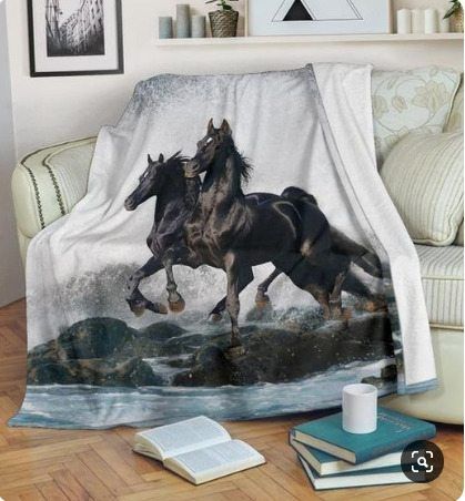 Black Arabian Horses Sherpa Fleece Blanket