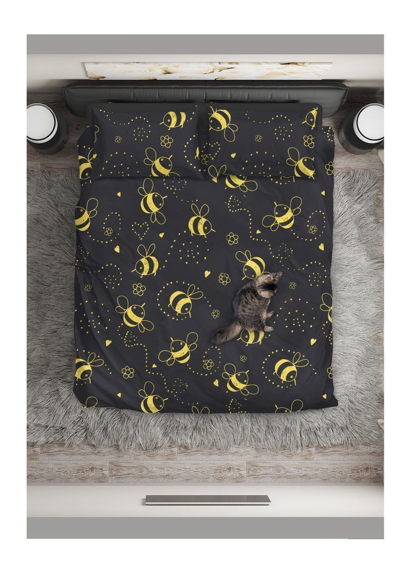 Black Babe Bees Pattern Printed Bedding Set