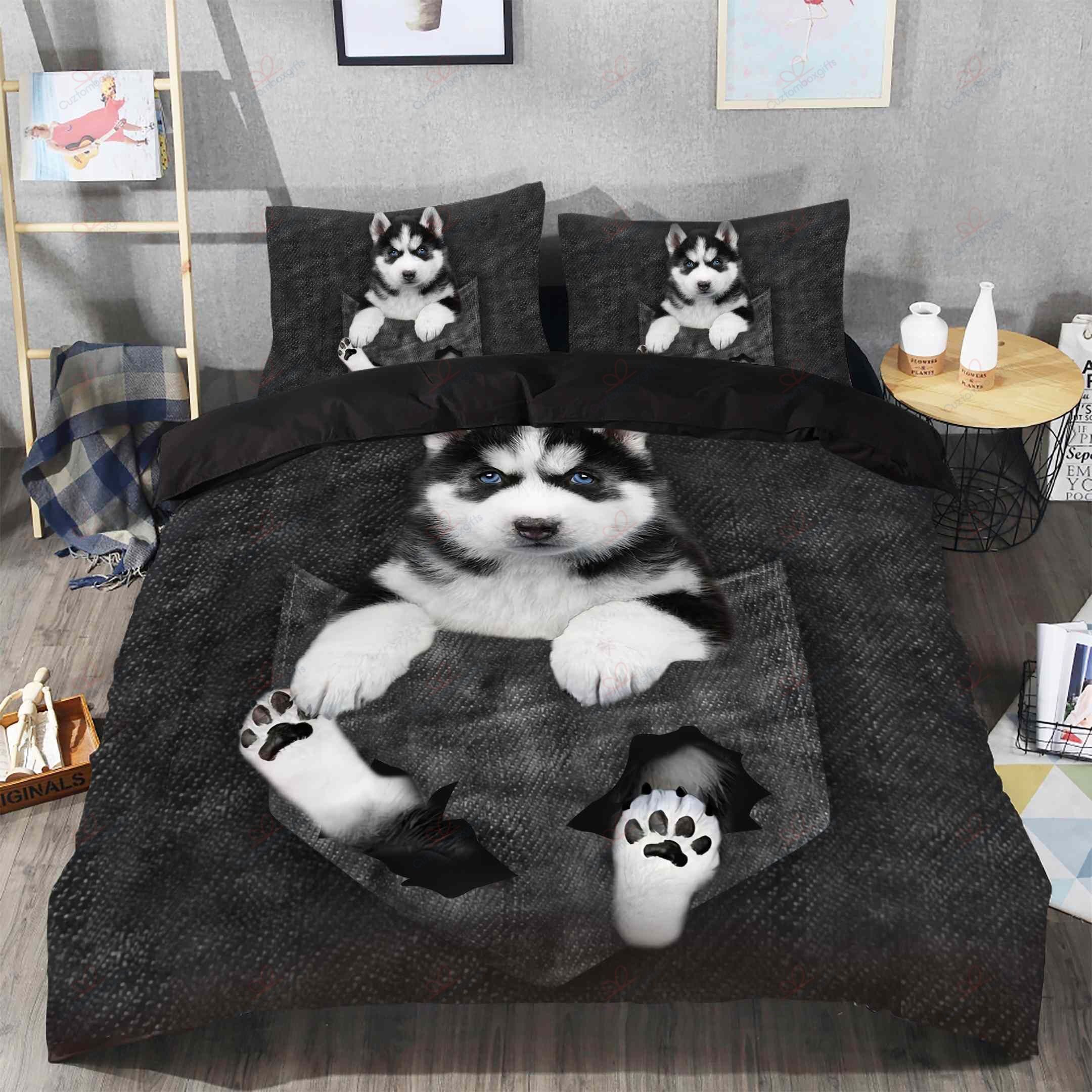Black Baby Husky Printed Bedding Set