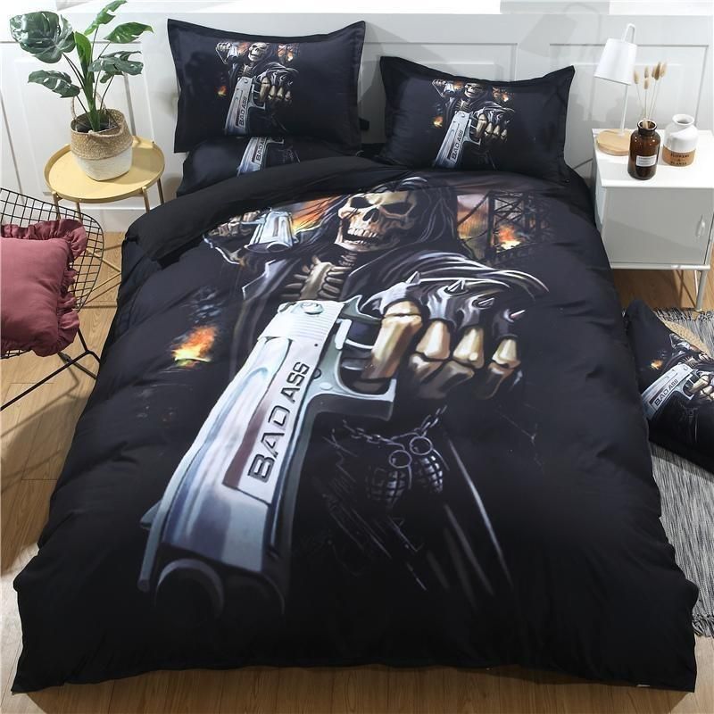 Black Bad Ass 3D Skull Bedding Set
