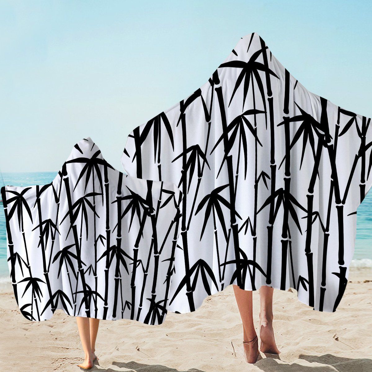 Black Bamboo Forest On White Printed Hooded Towel