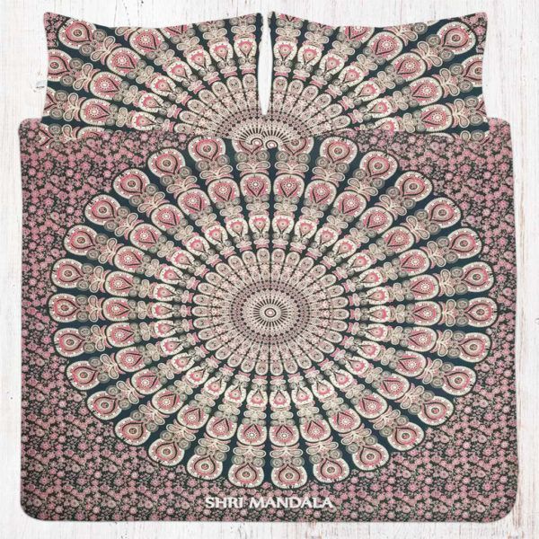 Black Base Red Gold Hippie Mandala Bedding Set