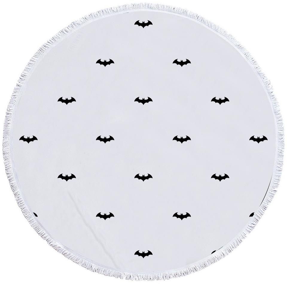 Black Bat Pattern White Printed Round Beach Towel
