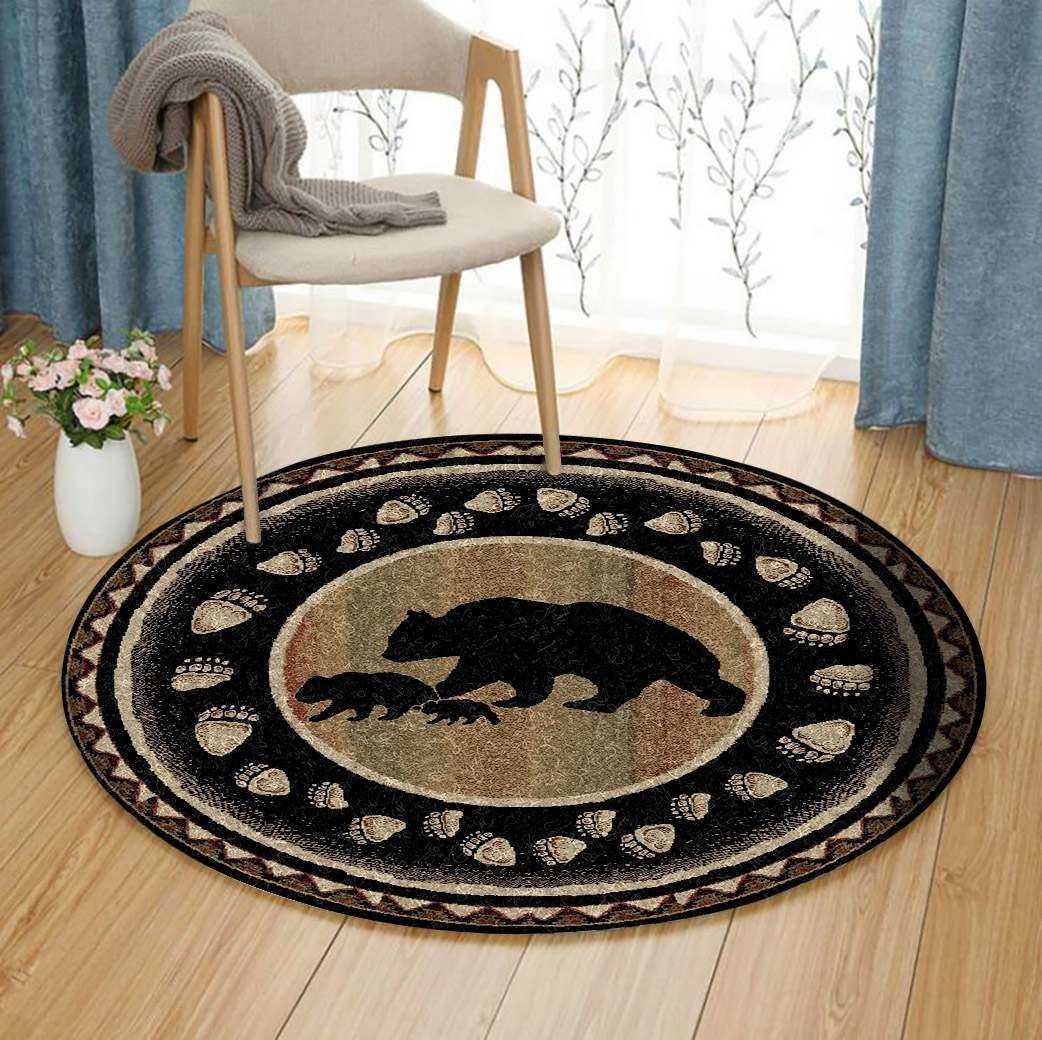 Black Bear Family Round Carpet