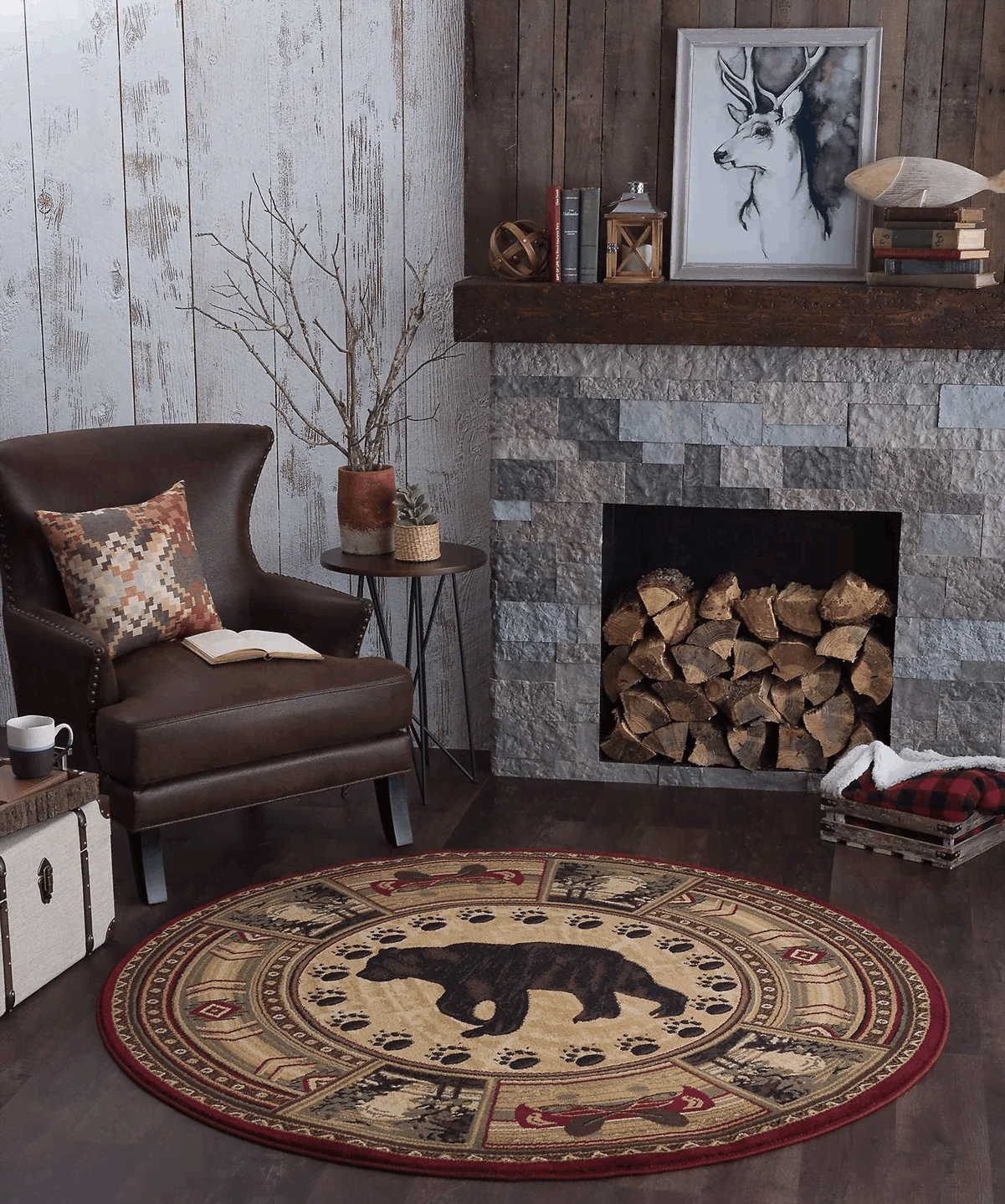 Black Bear Round Carpet