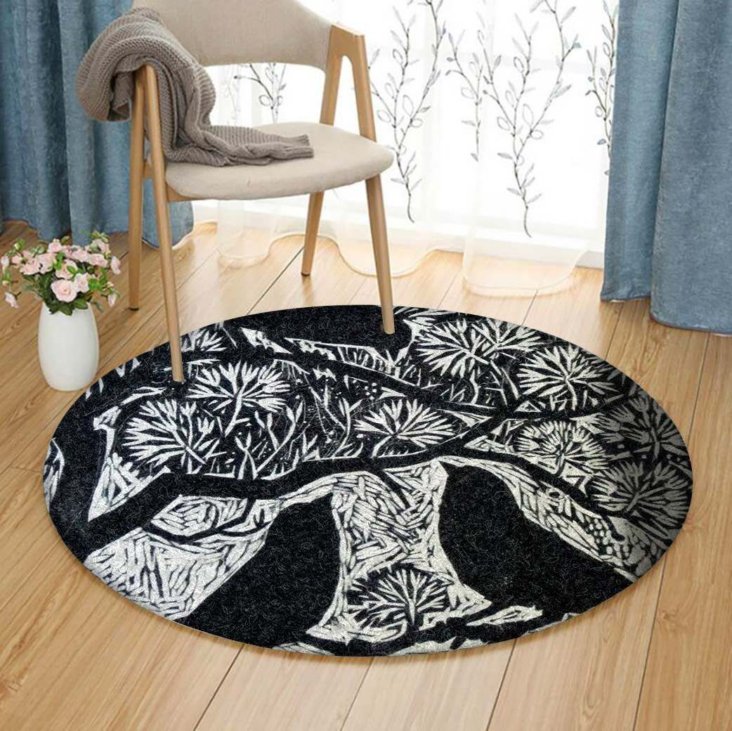Black Bird Round Carpet
