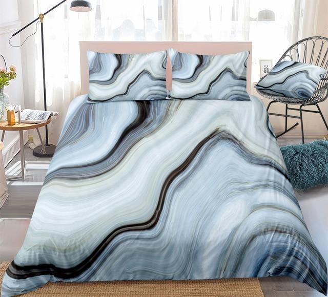 Black Blue Marble Bedding Set