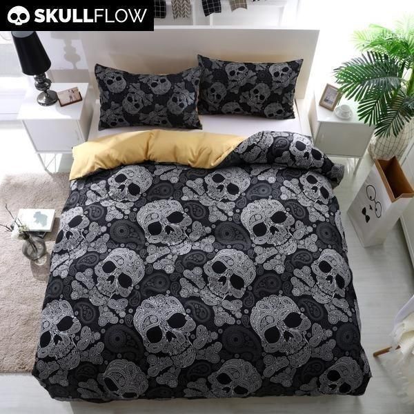 Black Bohemian Bones Skull Bedding Set