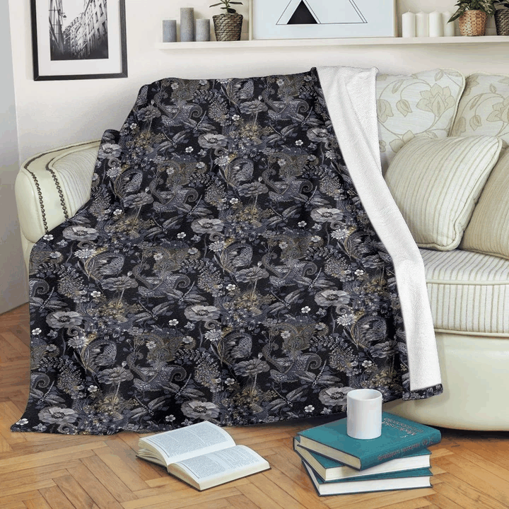 Black Boho Dragonfly Sherpa Fleece Blanket
