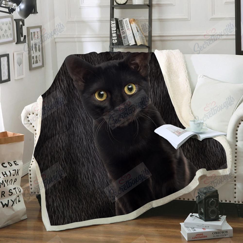 Black Bombay Cat Fleece Blanket