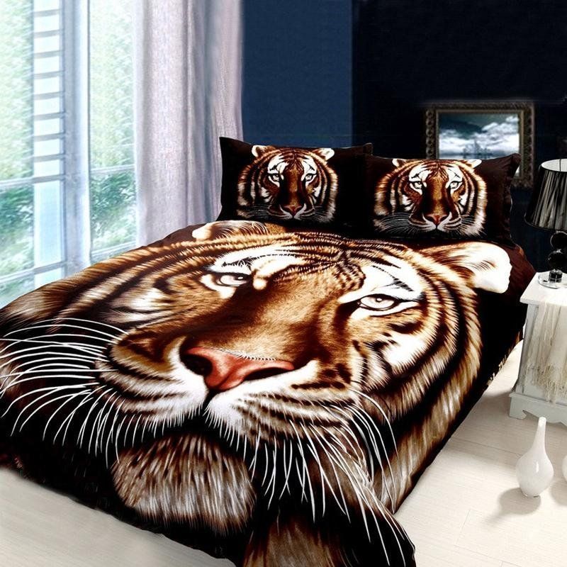 Black Brown And White Animal Themed Tiger Print Jungle Bedding Set