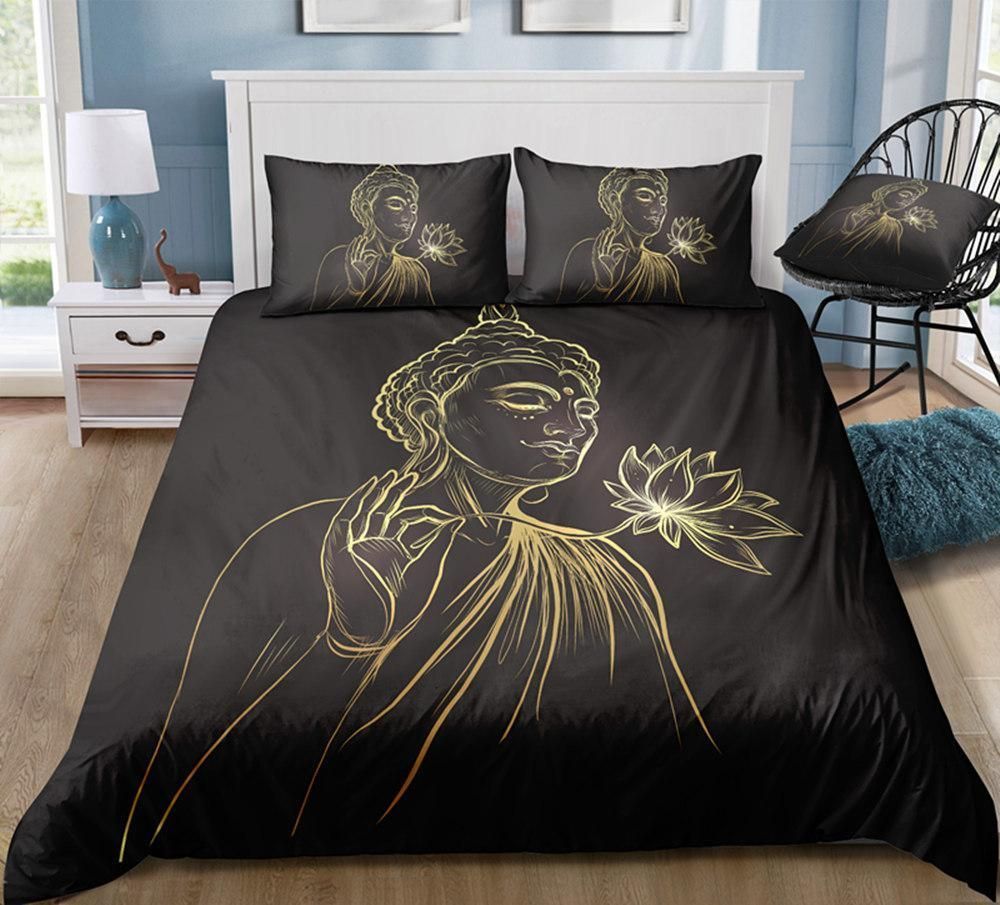 Black Buddha Lotus 3D Bedding Set