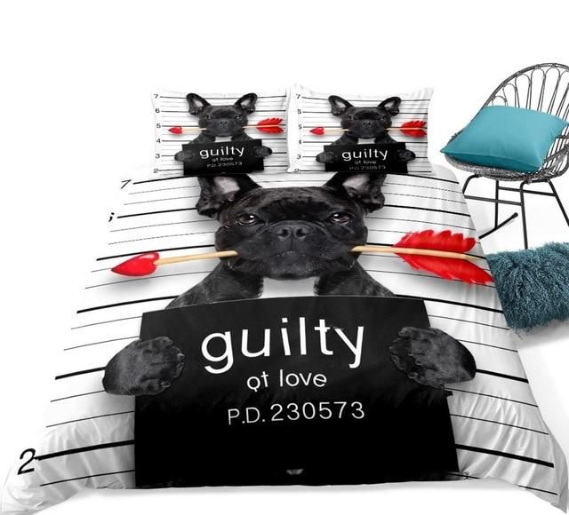 Black Bulldog Arrow Heart Bedding Set