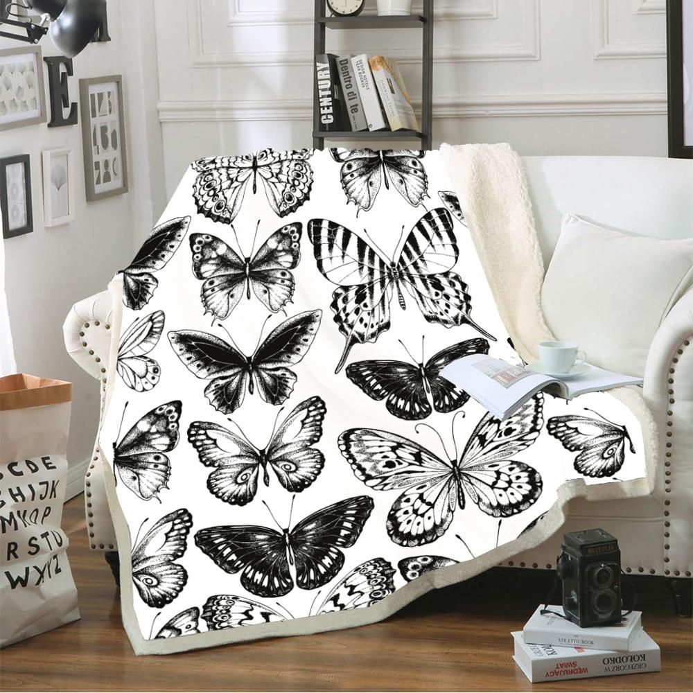 Black Butterfly Sherpa Fleece Blanket